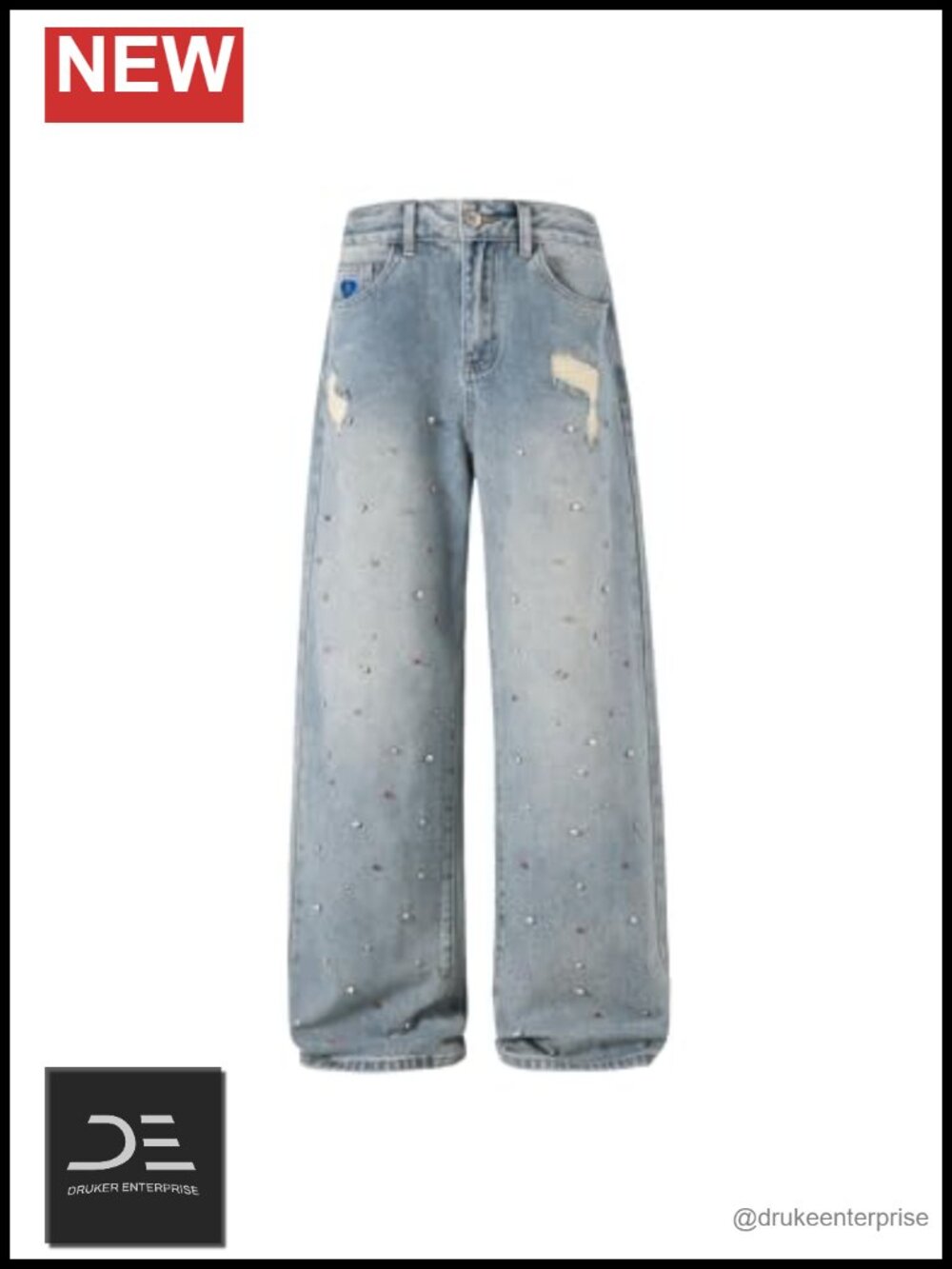 High Waist Wide Leg Rhinestone Jeans Y2K